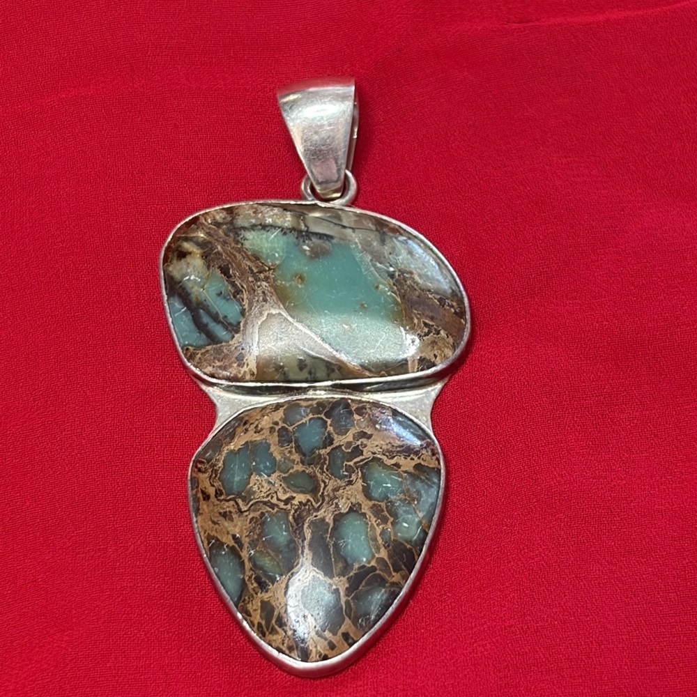 Signed Charles Albert Turquoise Or Jasper Sterling Silver Statement Pendant